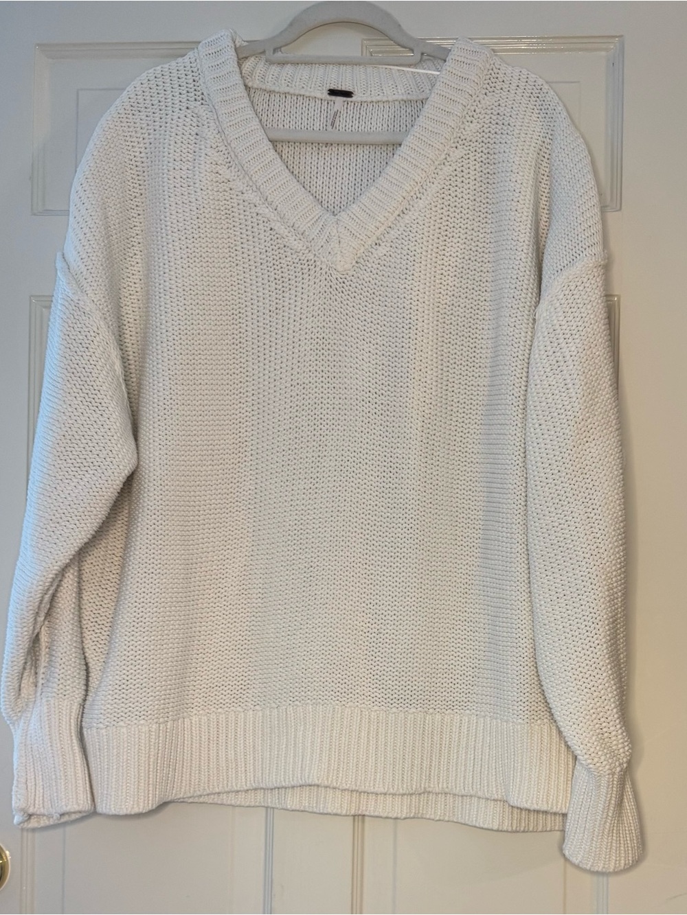 Free People Alli V-Neck White Knit Women’s Sweater